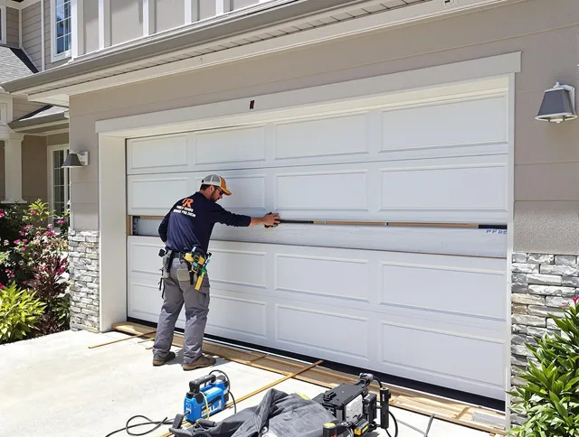 Weston Garage Door Repair team performing complete garage door replacement at Weston residence