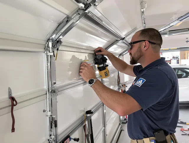 Weston Garage Door Repair technician quieting a noisy garage door in Weston