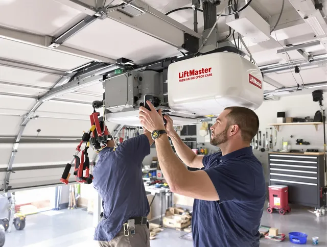 Weston Garage Door Repair technician performing advanced diagnostics on garage opener in Weston