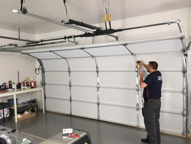 Weston Garage Door Repair certified technician performing overhead door system repair in Weston